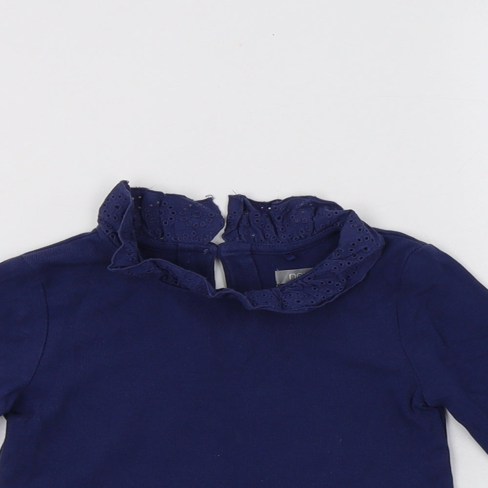 NEXT Girls Blue  Cotton Basic Blouse Size 3-4 Years Collared Button - Bunny