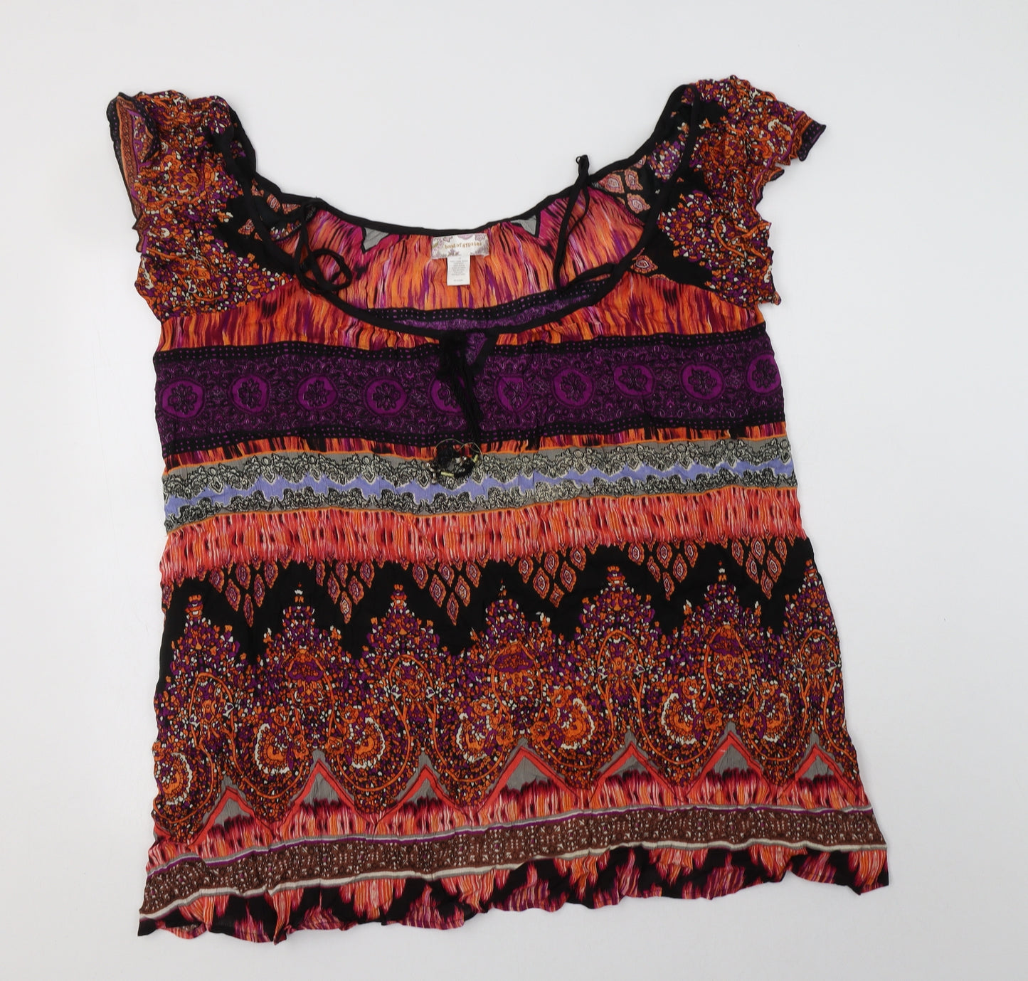 Band of Gypsies Womens Multicoloured Geometric Viscose Tunic Blouse Size 14 Round Neck