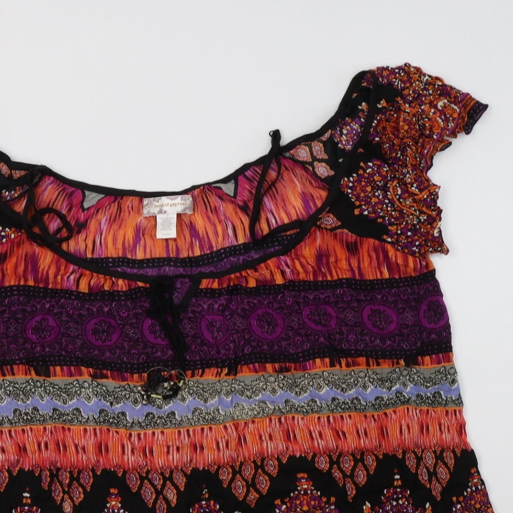 Band of Gypsies Womens Multicoloured Geometric Viscose Tunic Blouse Size 14 Round Neck