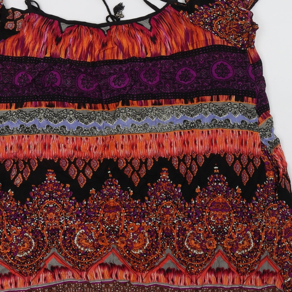 Band of Gypsies Womens Multicoloured Geometric Viscose Tunic Blouse Size 14 Round Neck