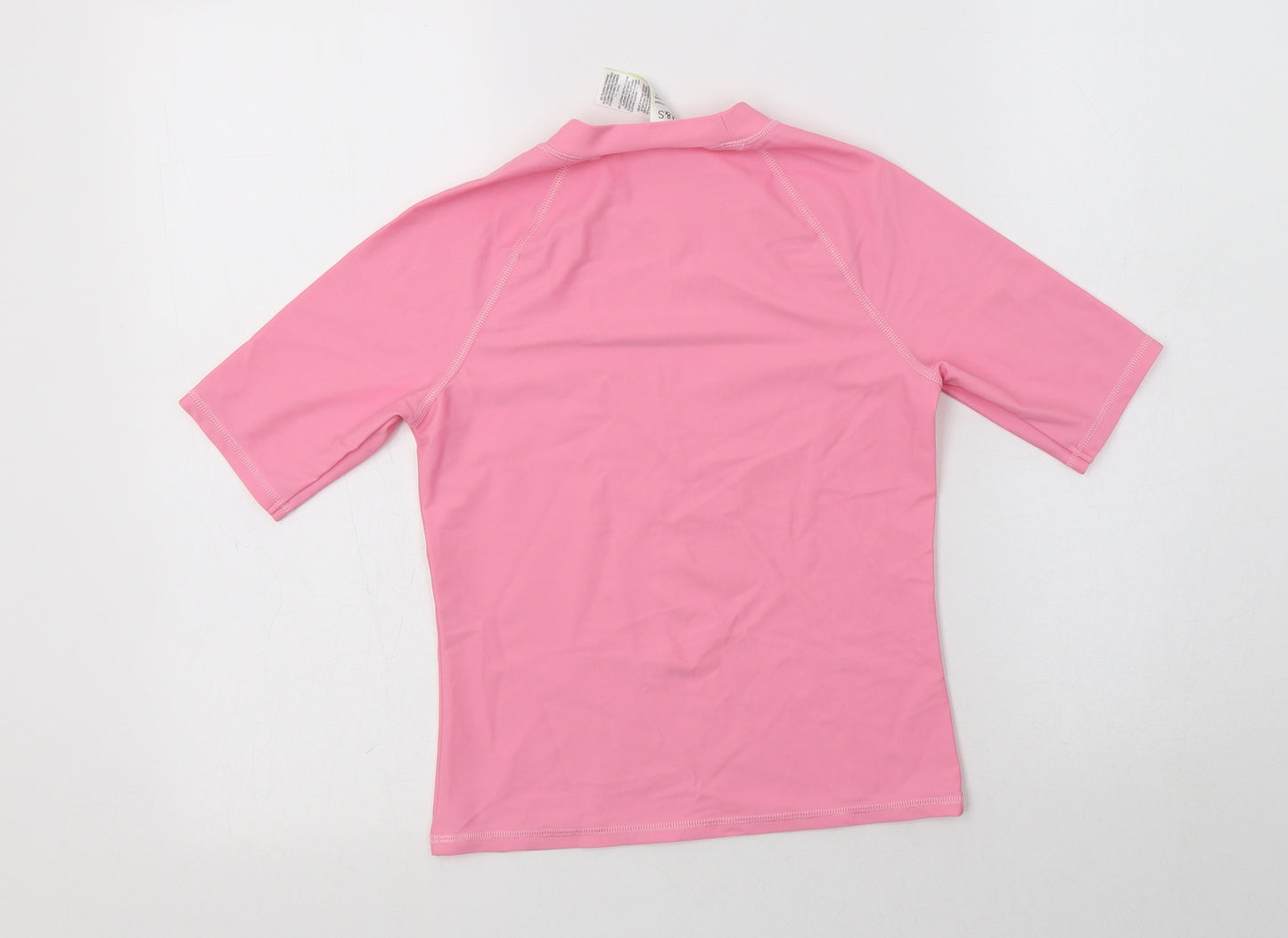 M&S Girls Pink  Polyamide Basic T-Shirt Size 11-12 Years Mock Neck
