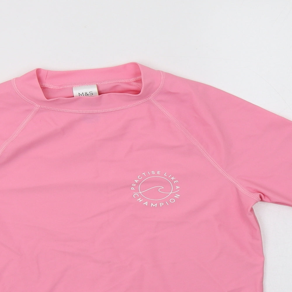 M&S Girls Pink  Polyamide Basic T-Shirt Size 11-12 Years Mock Neck