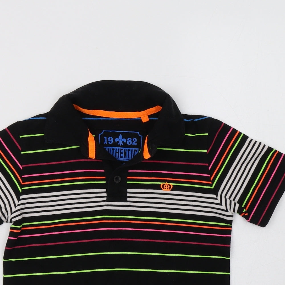 NEXT Boys Black Striped Cotton Basic Polo Size 5 Years Collared Button