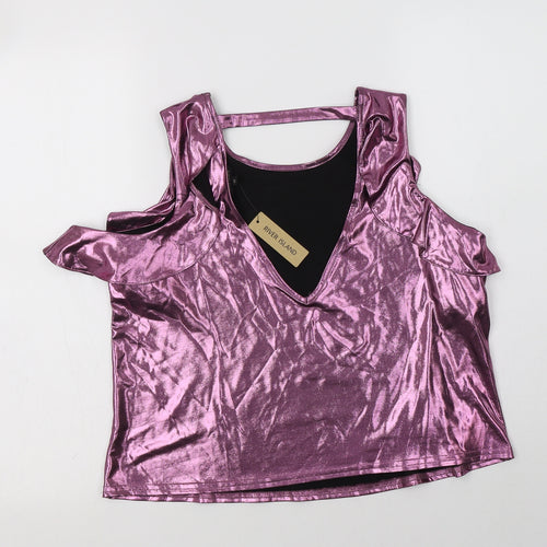 River Island Womens Purple  Polyester Basic Blouse Size 10 Round Neck - Metallic