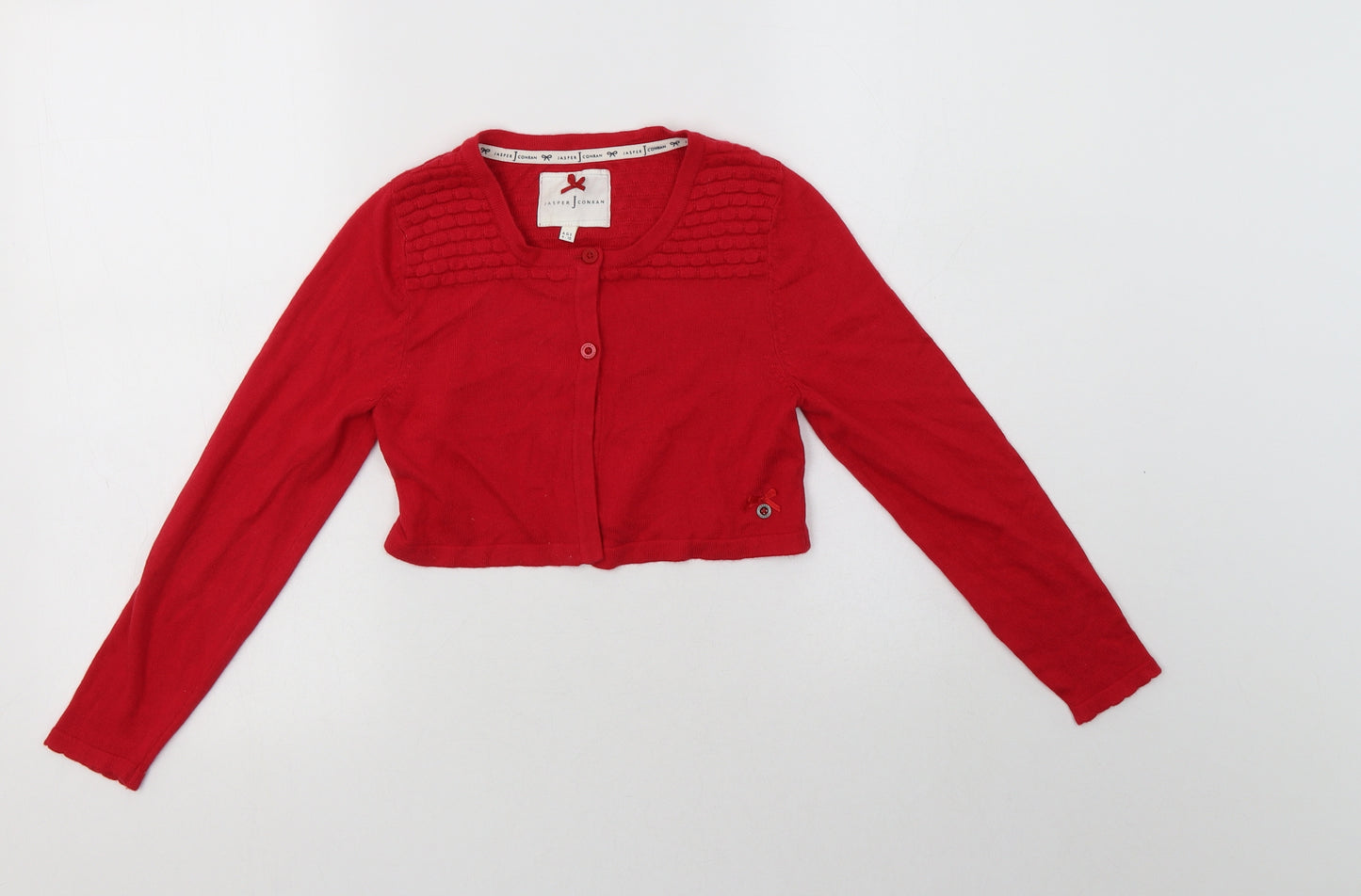 Jasper Conran Girls Red Crew Neck  Viscose Shrug Jumper Size 9-10 Years  Button