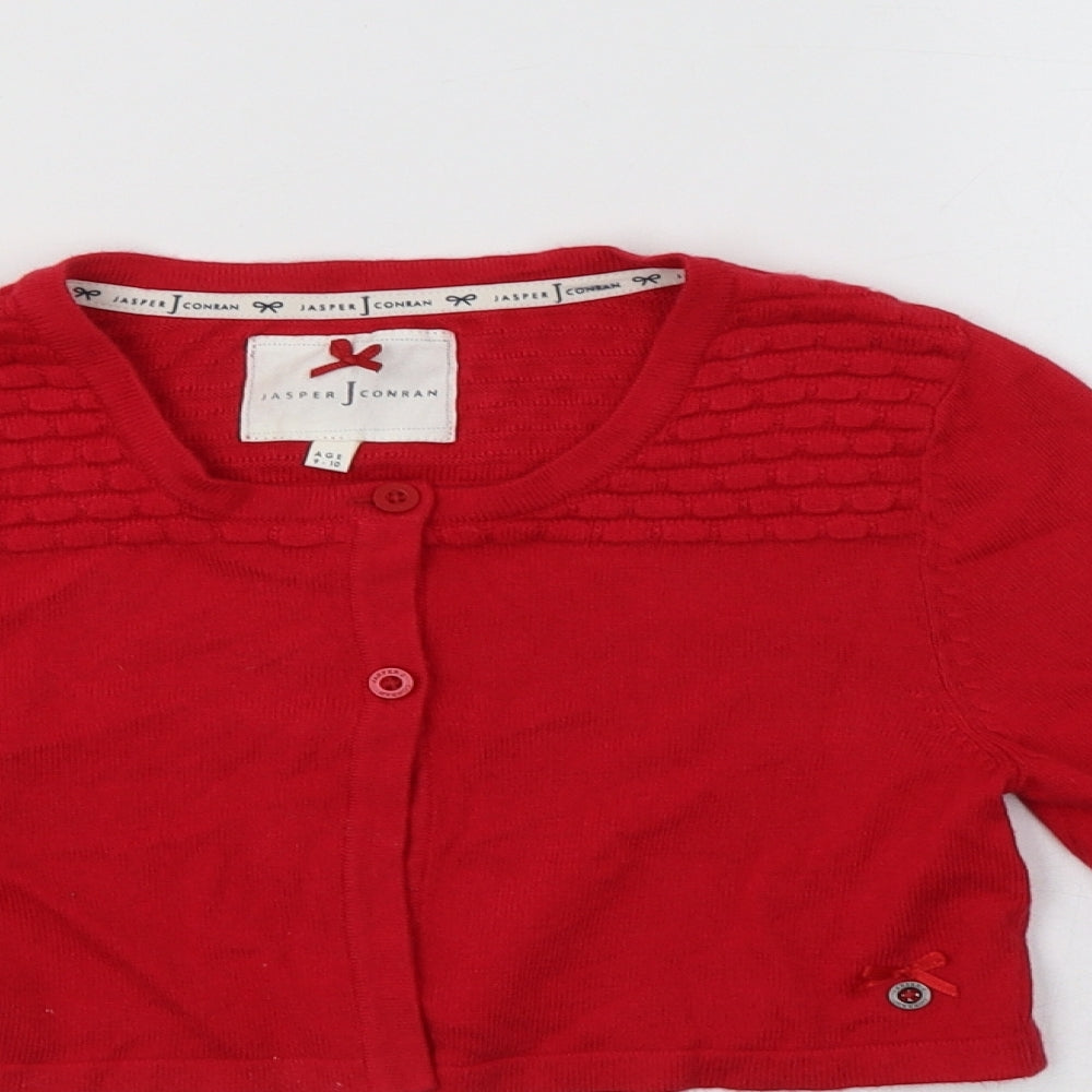 Jasper Conran Girls Red Crew Neck  Viscose Shrug Jumper Size 9-10 Years  Button