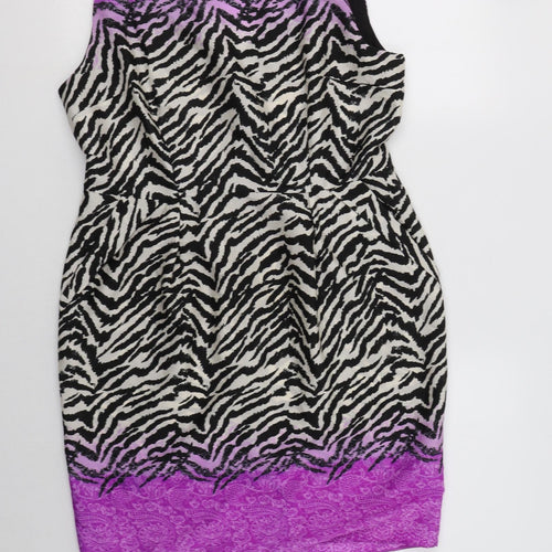 Wallis Womens Multicoloured Animal Print Polyester Shift  Size 14  Round Neck Zip