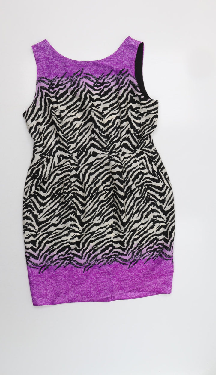 Wallis Womens Multicoloured Animal Print Polyester Shift  Size 14  Round Neck Zip