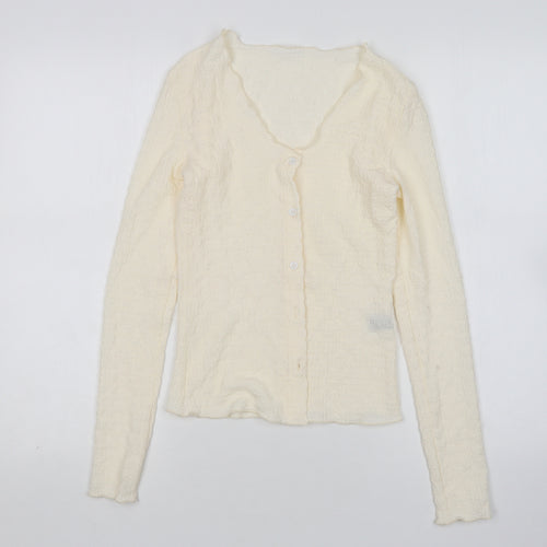Shein  Womens Beige Round Neck  Polyester Cardigan Jumper Size XS