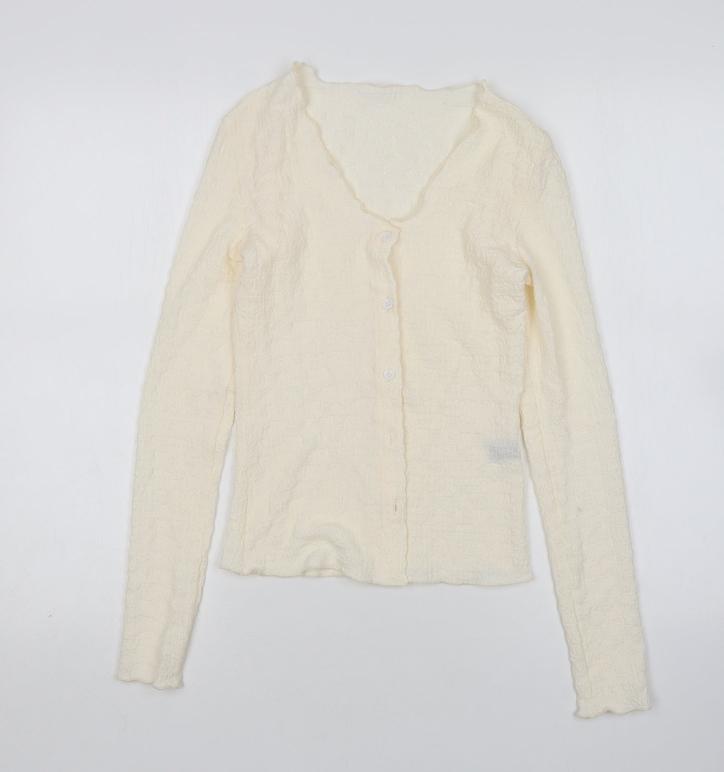 Shein  Womens Beige Round Neck  Polyester Cardigan Jumper Size XS