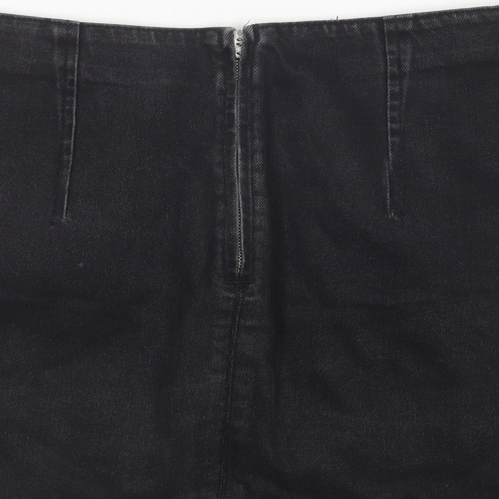 Topshop Womens Black Floral Cotton Mini Skirt Size 10