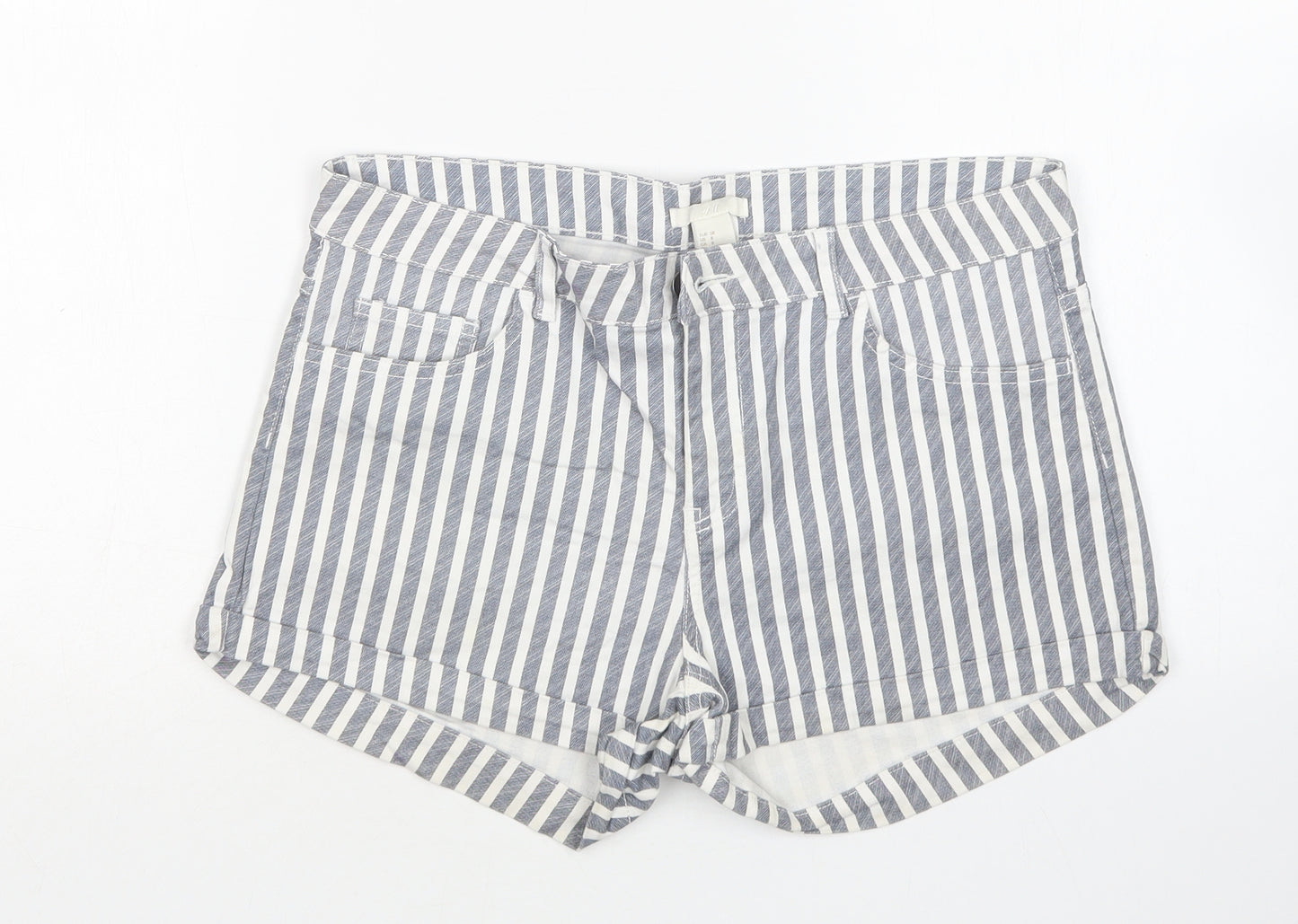 H&M Womens Multicoloured Striped Cotton Hot Pants Shorts Size 10 L3 in Regular