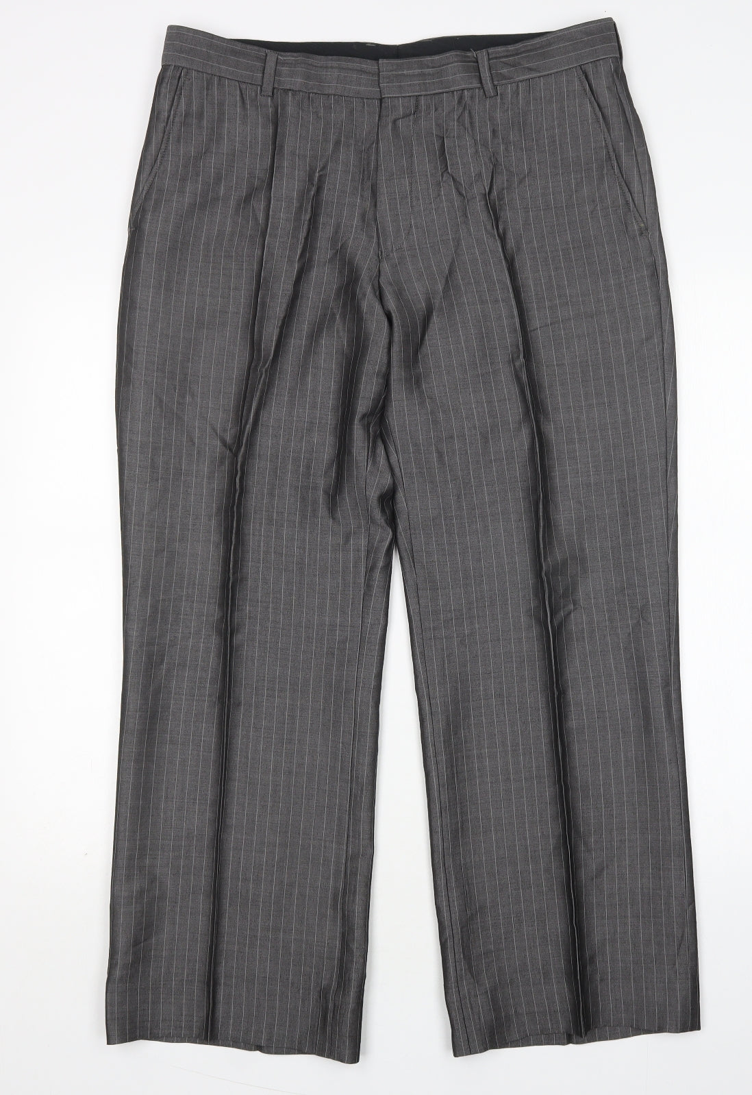 Holland Esquire Mens Grey Striped Viscose Trousers  Size 38 L30 in Regular