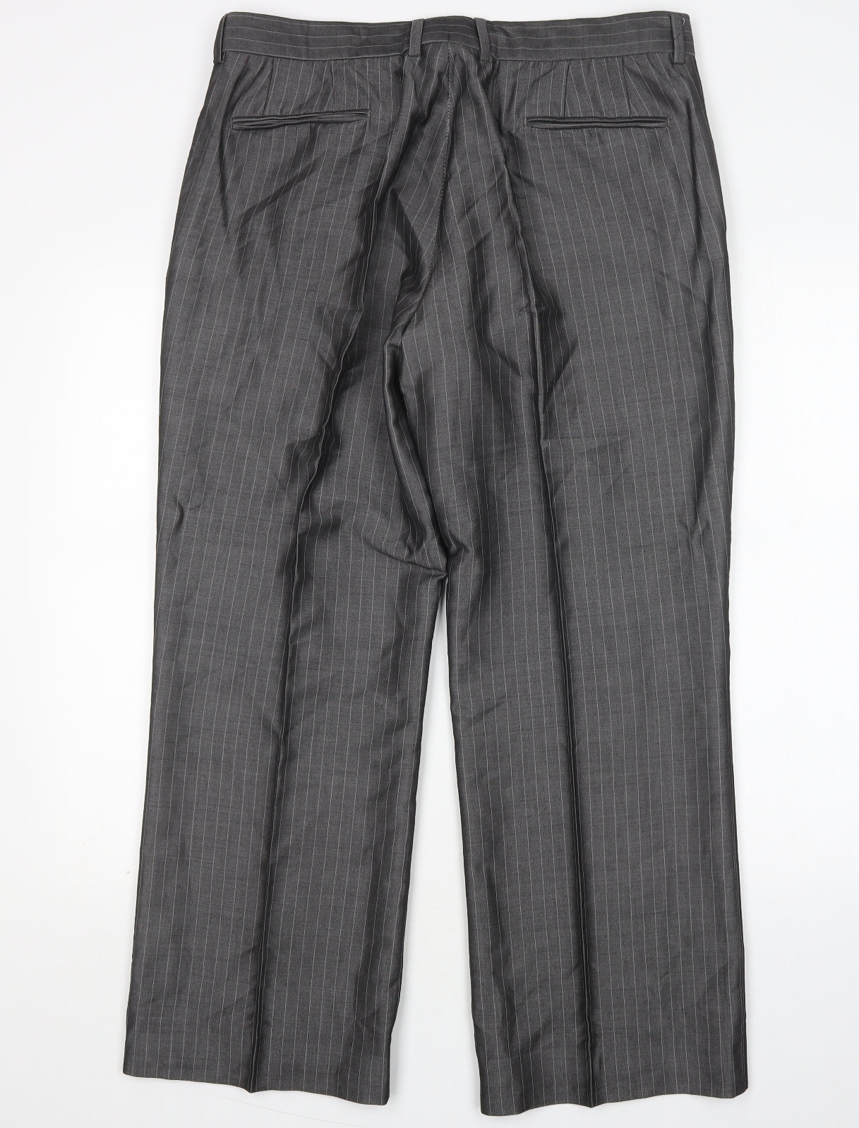 Holland Esquire Mens Grey Striped Viscose Trousers  Size 38 L30 in Regular
