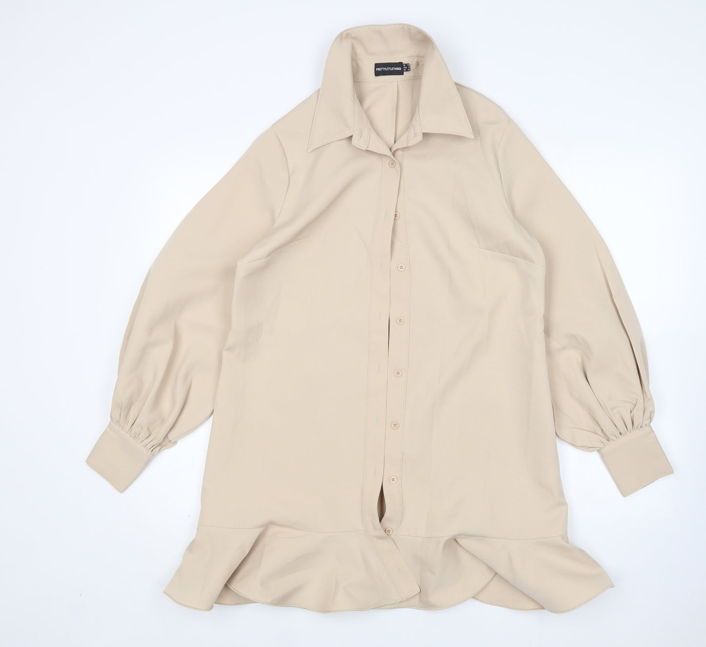 PRETTYLITTLETHING Womens Beige  Polyester Shirt Dress  Size 10  Collared