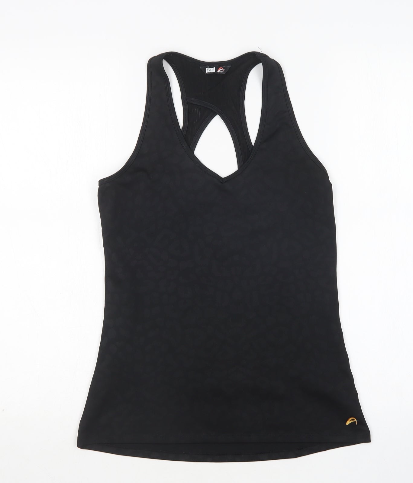 F&F Womens Black Animal Print Polyester Basic Tank Size S Round Neck