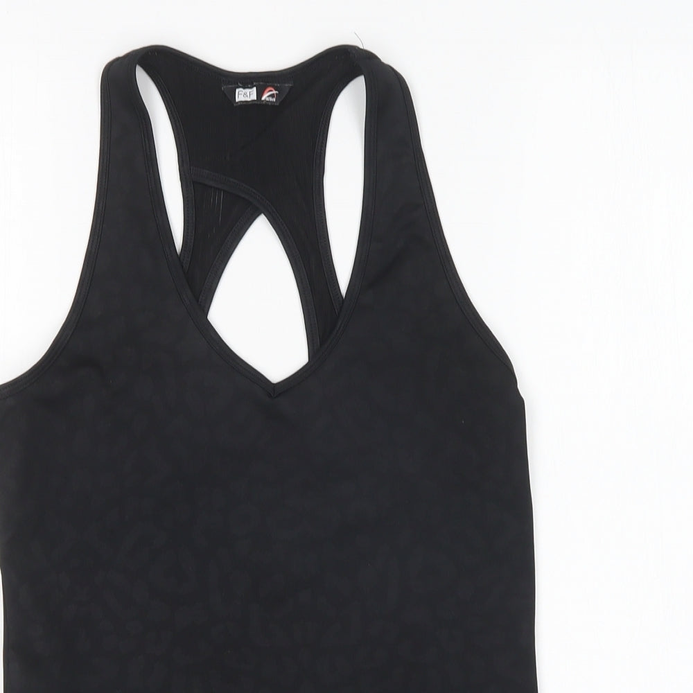 F&F Womens Black Animal Print Polyester Basic Tank Size S Round Neck