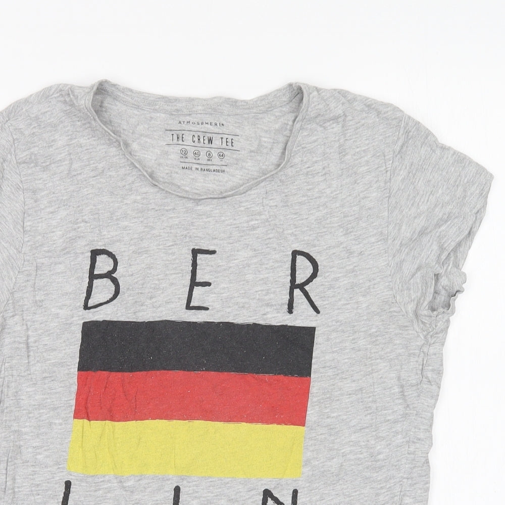 Atmosphere Womens Grey  Cotton Basic T-Shirt Size 12 Round Neck - Berlin
