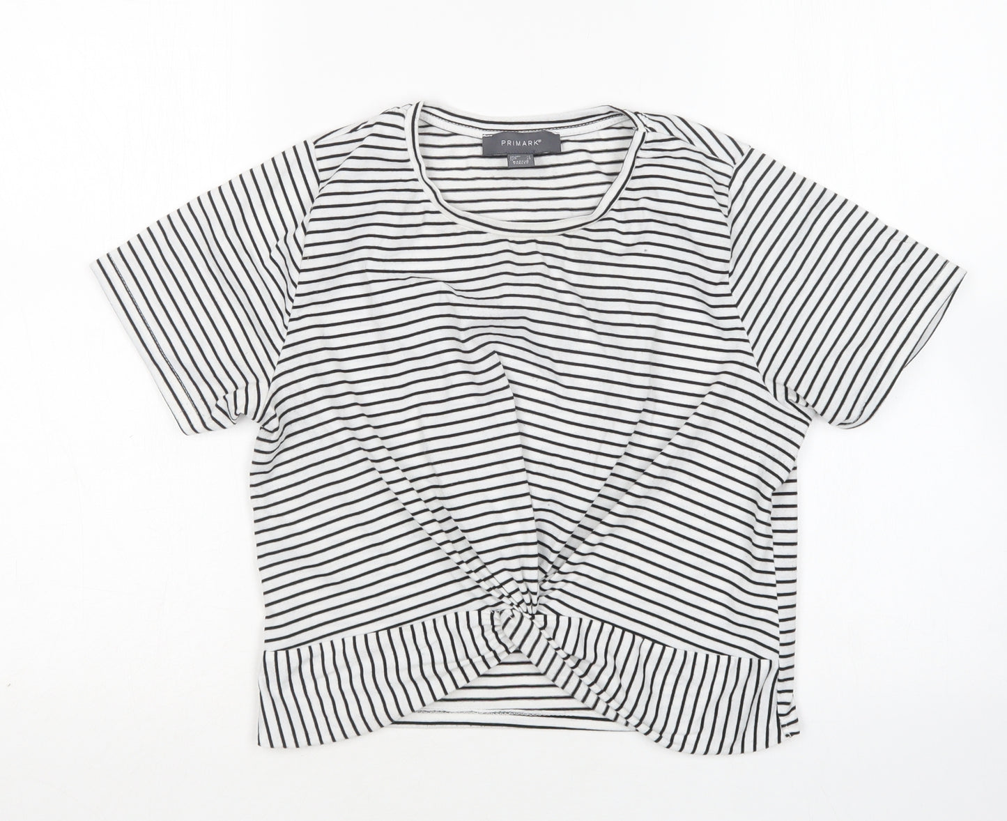 Primark Womens Multicoloured Striped Polyester Cropped T-Shirt Size 12 Round Neck