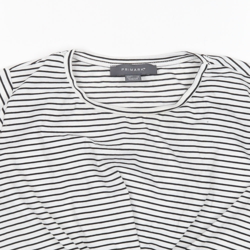 Primark Womens Multicoloured Striped Polyester Cropped T-Shirt Size 12 Round Neck