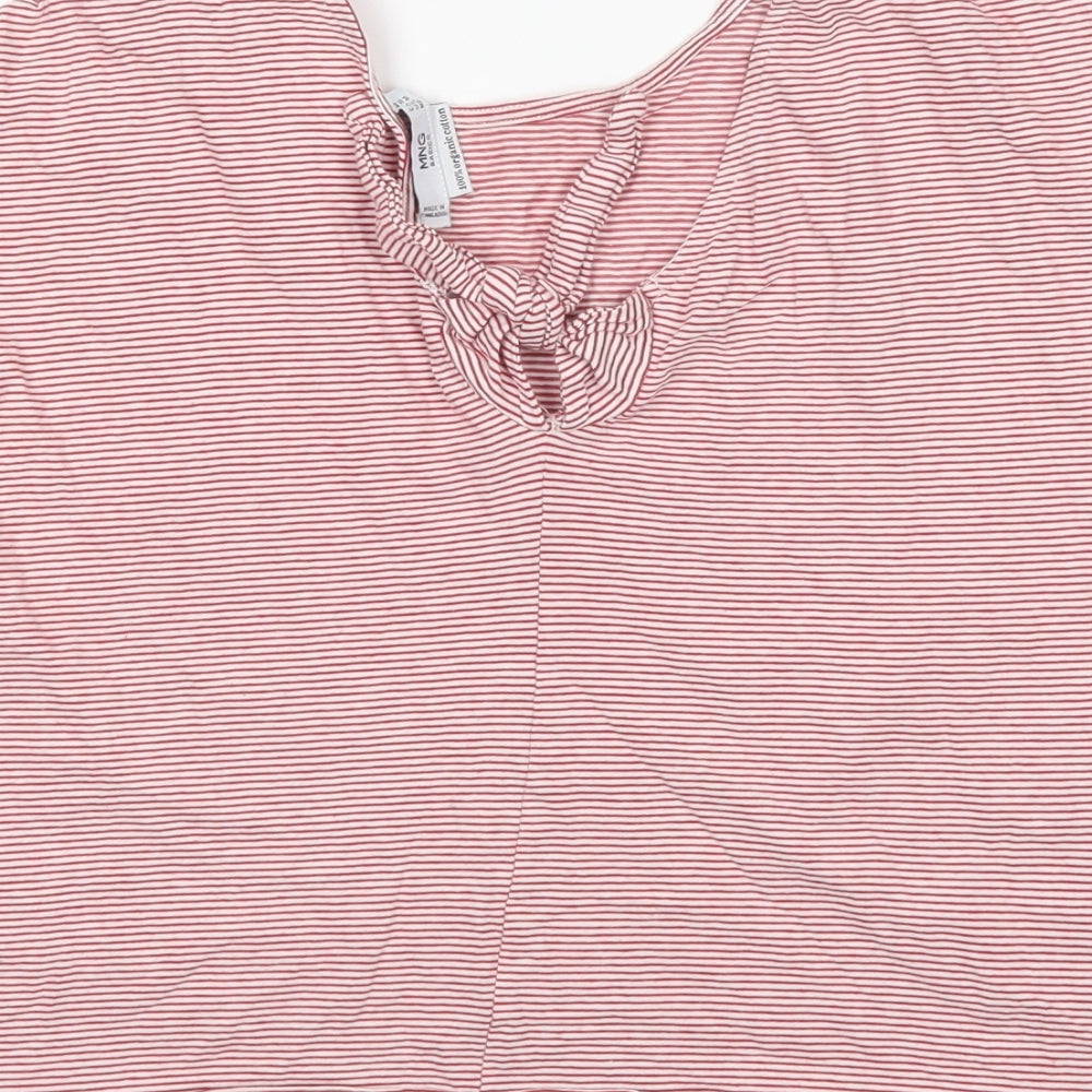 Mango Womens Multicoloured Striped Cotton Basic T-Shirt Size M Round Neck