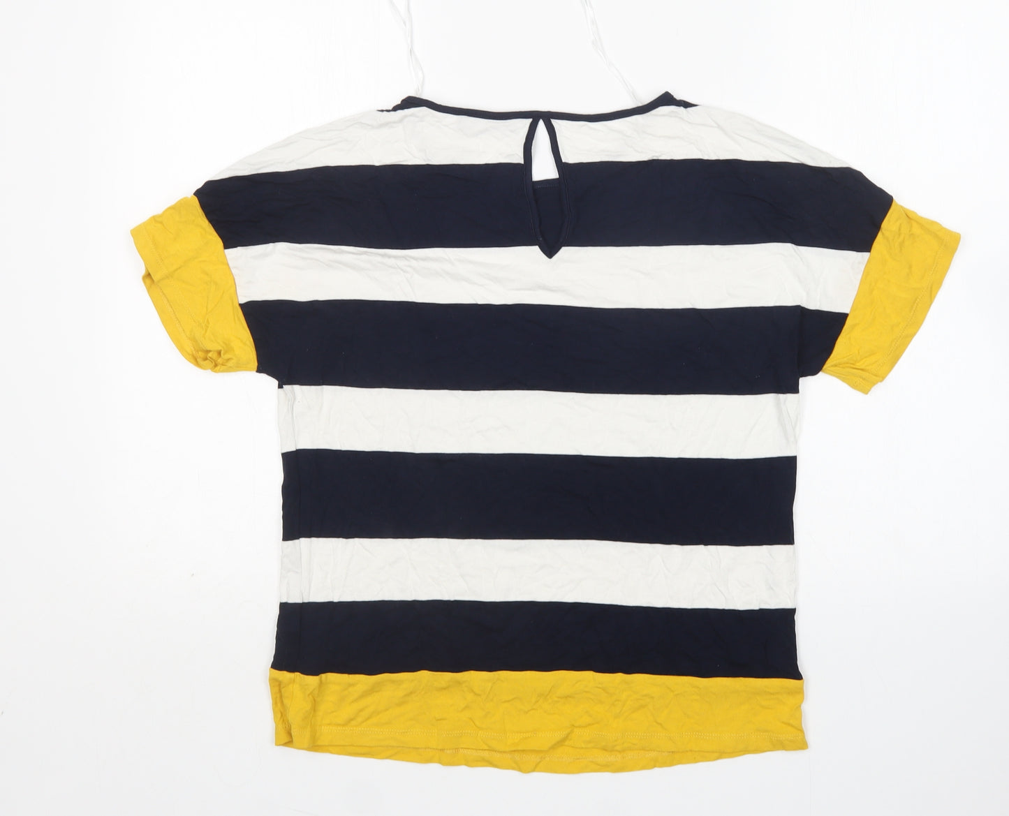 F&F Womens Multicoloured Striped Viscose Basic T-Shirt Size 12 Round Neck