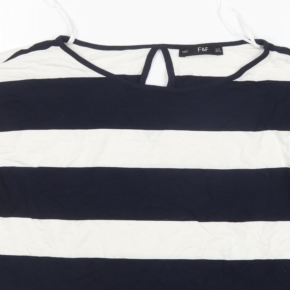 F&F Womens Multicoloured Striped Viscose Basic T-Shirt Size 12 Round Neck
