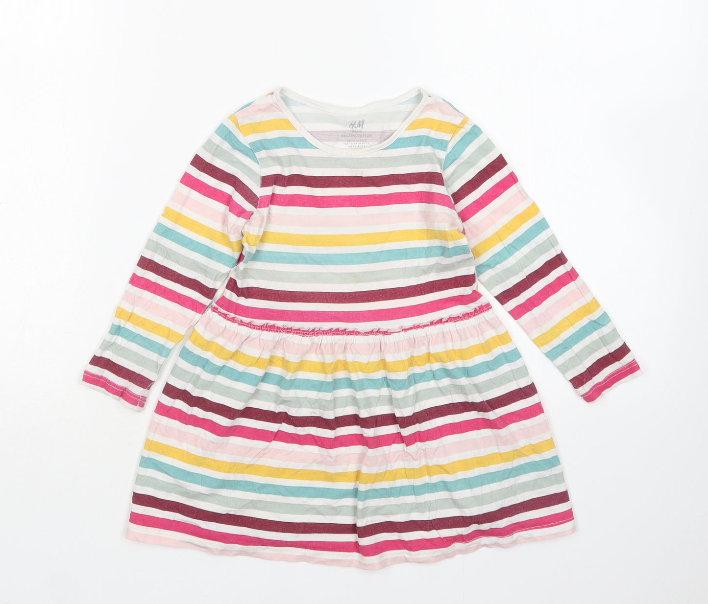 H&M Girls Multicoloured Striped Cotton A-Line  Size 18-24 Months  Round Neck