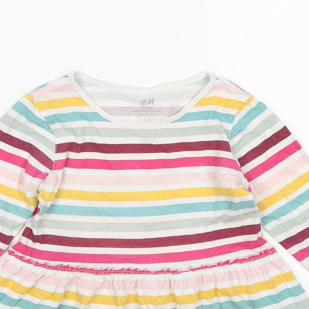 H&M Girls Multicoloured Striped Cotton A-Line  Size 18-24 Months  Round Neck