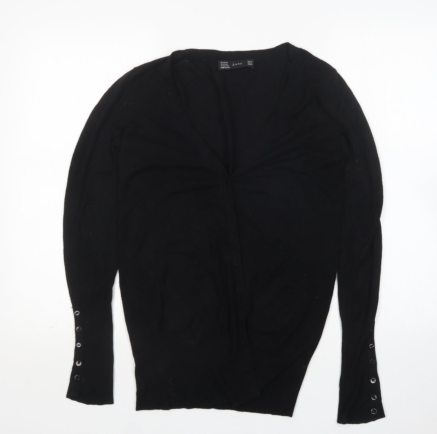 Zara Womens Black V-Neck  Rayon Cardigan Jumper Size M