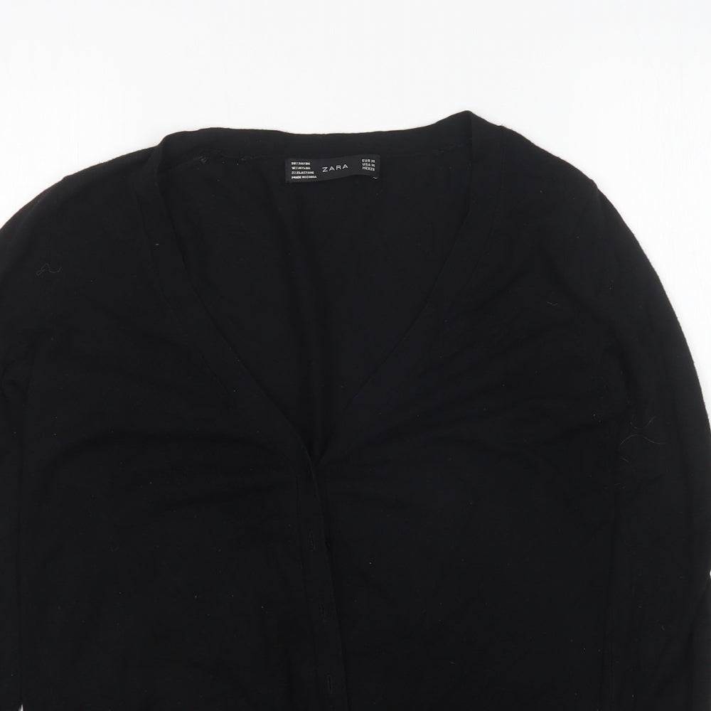 Zara Womens Black V-Neck  Rayon Cardigan Jumper Size M