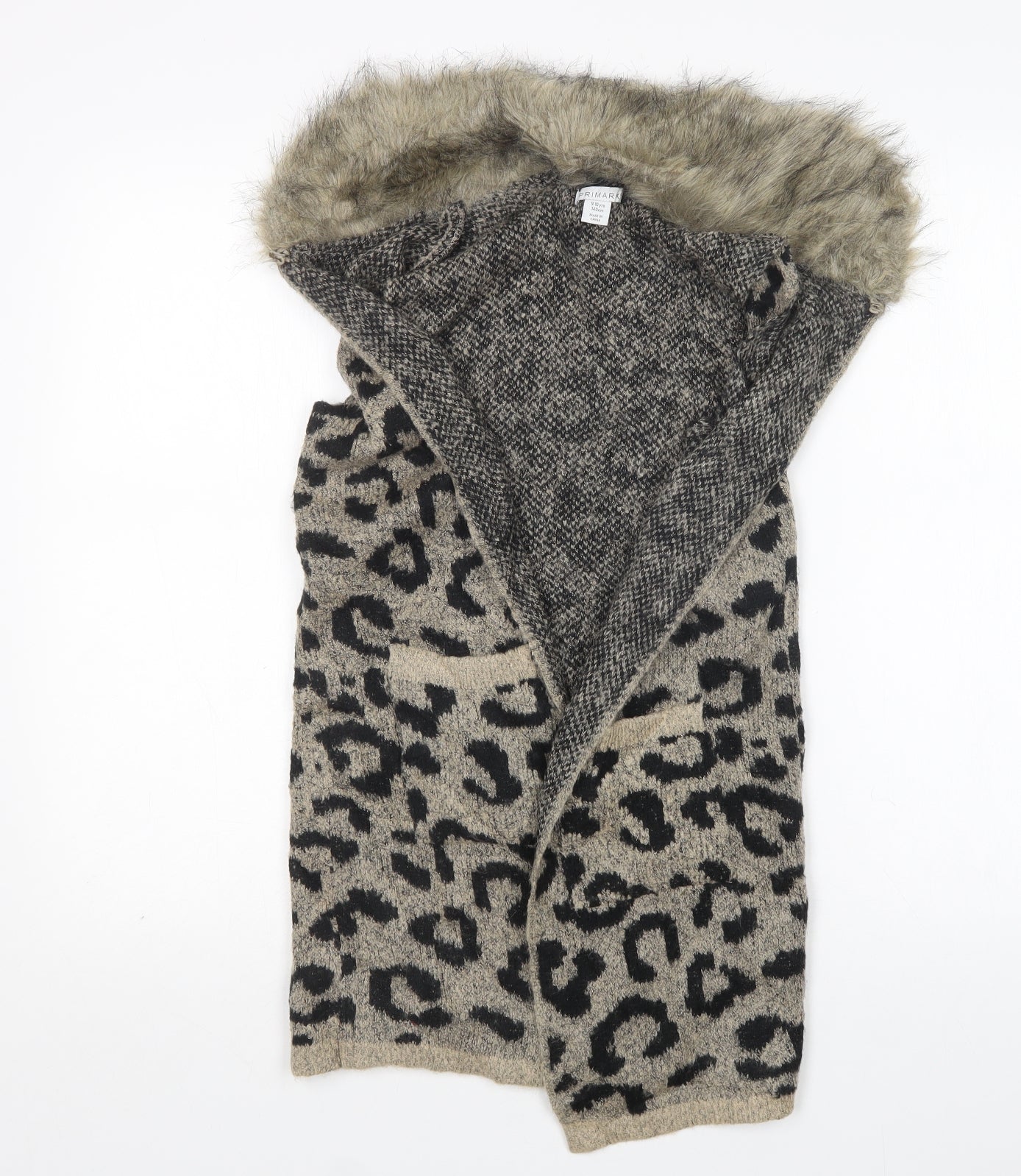 Primark Girls Multicoloured V-Neck Animal Print Acrylic Cardigan Jumper Size 9-10 Years