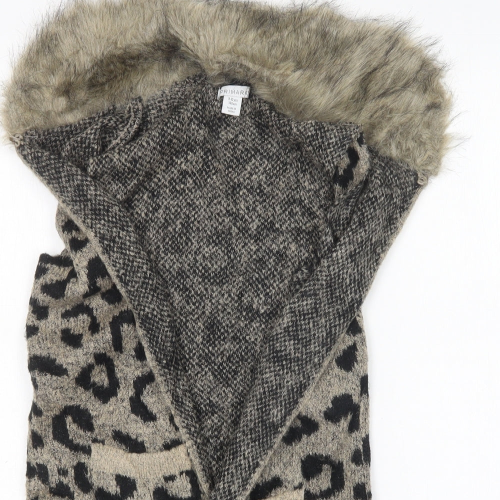 Primark Girls Multicoloured V-Neck Animal Print Acrylic Cardigan Jumper Size 9-10 Years