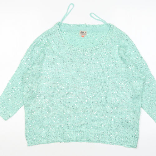 Only Womens Green Round Neck  Acrylic Pullover Jumper Size M