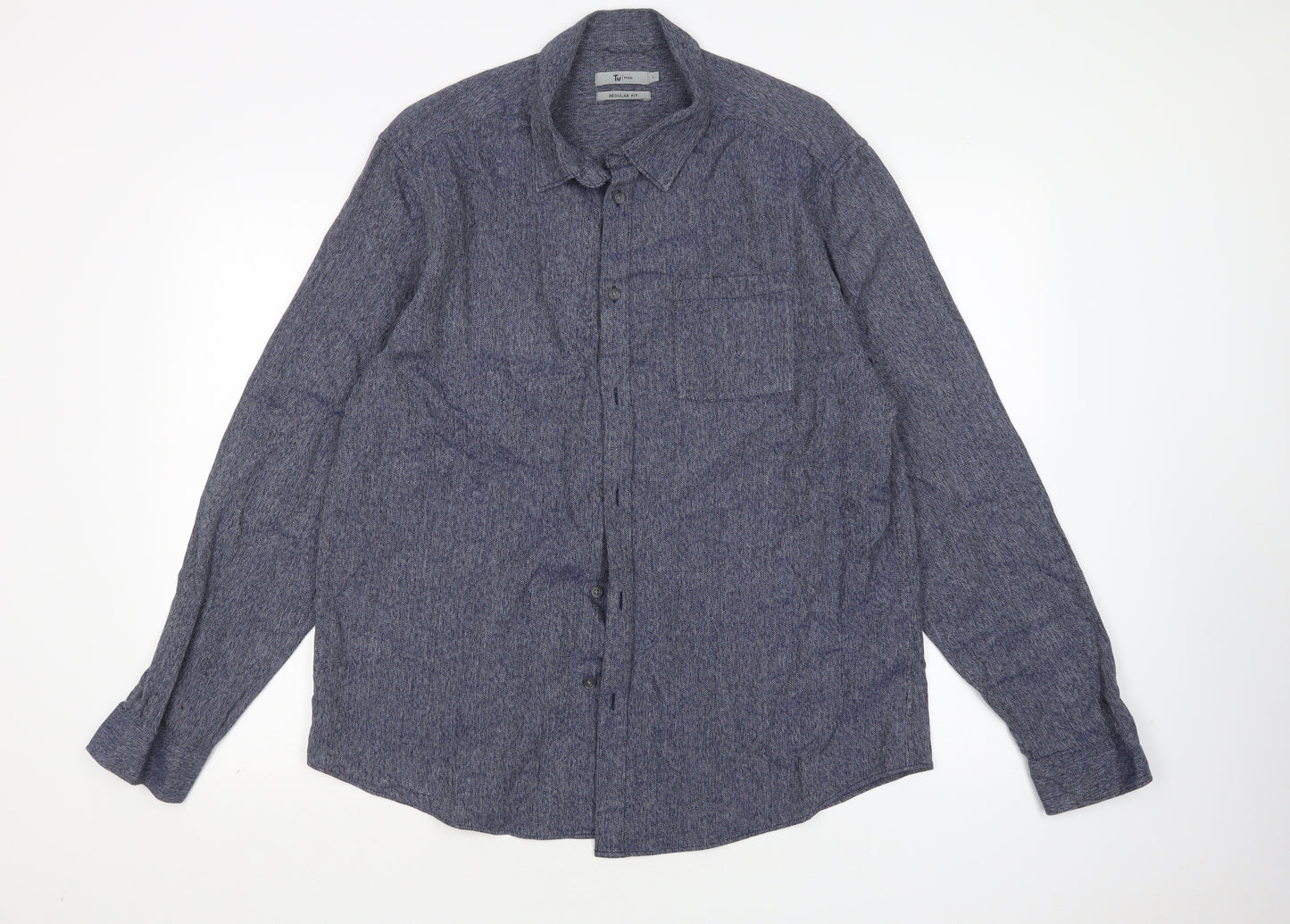 TU Mens Blue  Cotton  Button-Up Size L Collared
