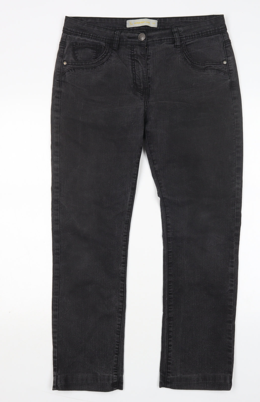 TU Womens Black  Cotton Straight Jeans Size 14 L30 in Regular