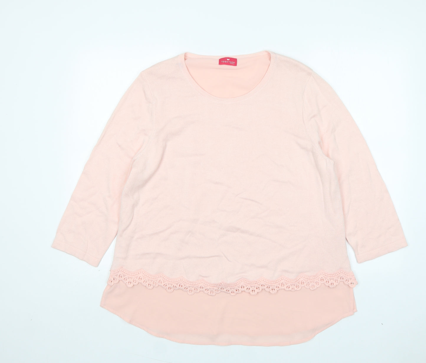 Together  Womens Pink Round Neck  Viscose Pullover Jumper Size L