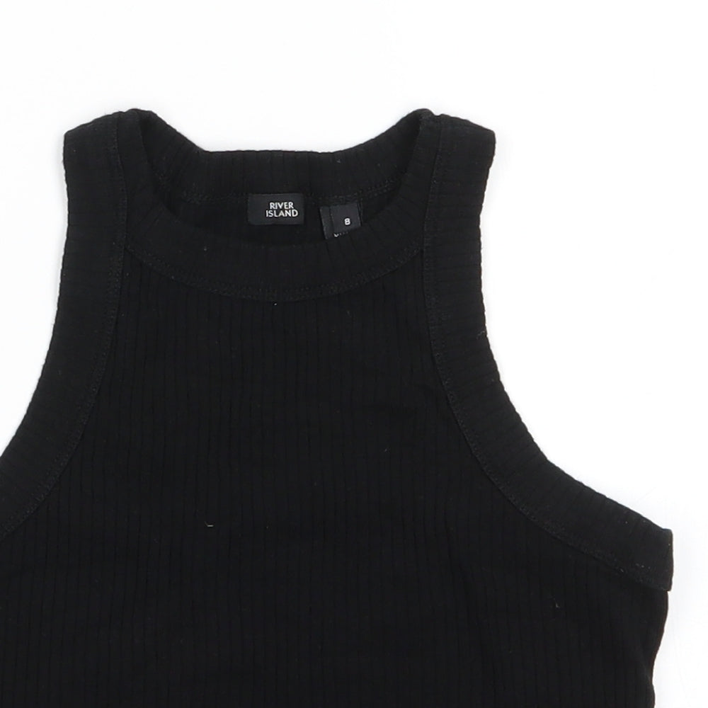 River Island Womens Black  Cotton Basic Tank Size 8 Round Neck - Subtle rib effect