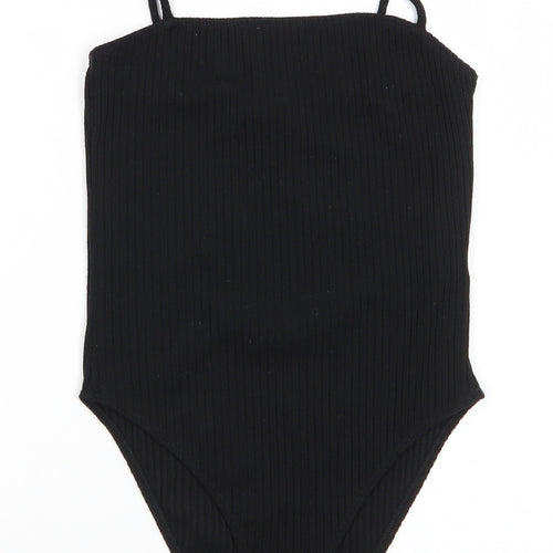 Topshop Womens Black  Viscose Bodysuit One-Piece Size 8  Snap - Subtle rib effect