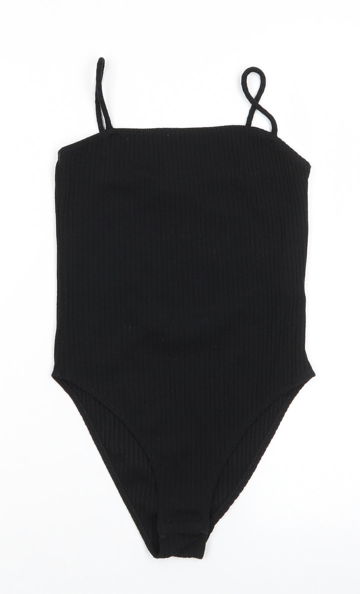 Topshop Womens Black Viscose Bodysuit One-Piece Size 8 Snap - Subtle rib effect
