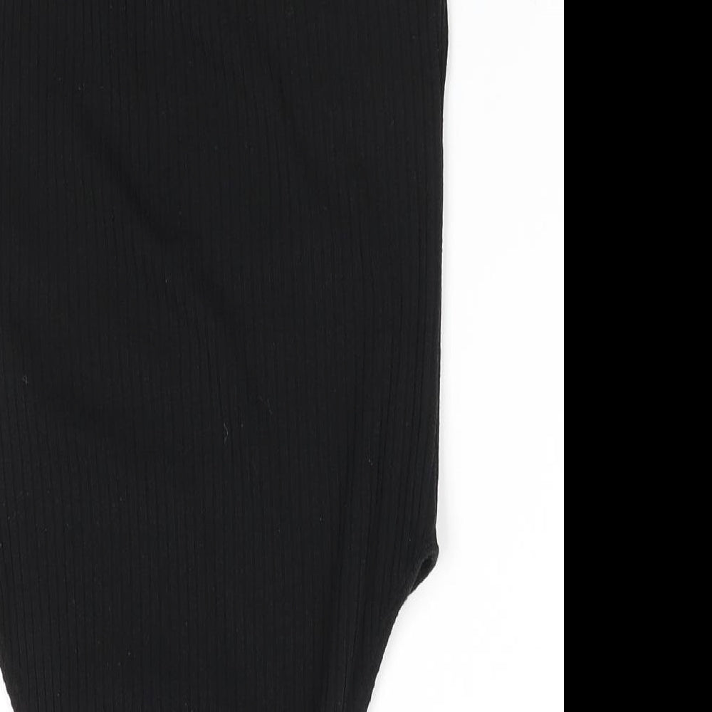 Topshop Womens Black  Viscose Bodysuit One-Piece Size 8  Snap - Subtle rib effect