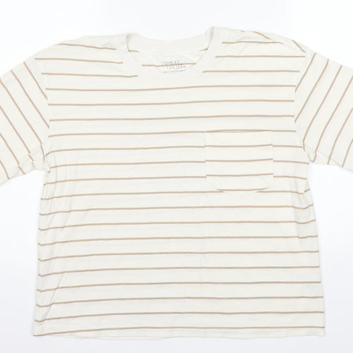 Time AND Tru Womens White Striped Cotton Basic T-Shirt Size 8 Round Neck