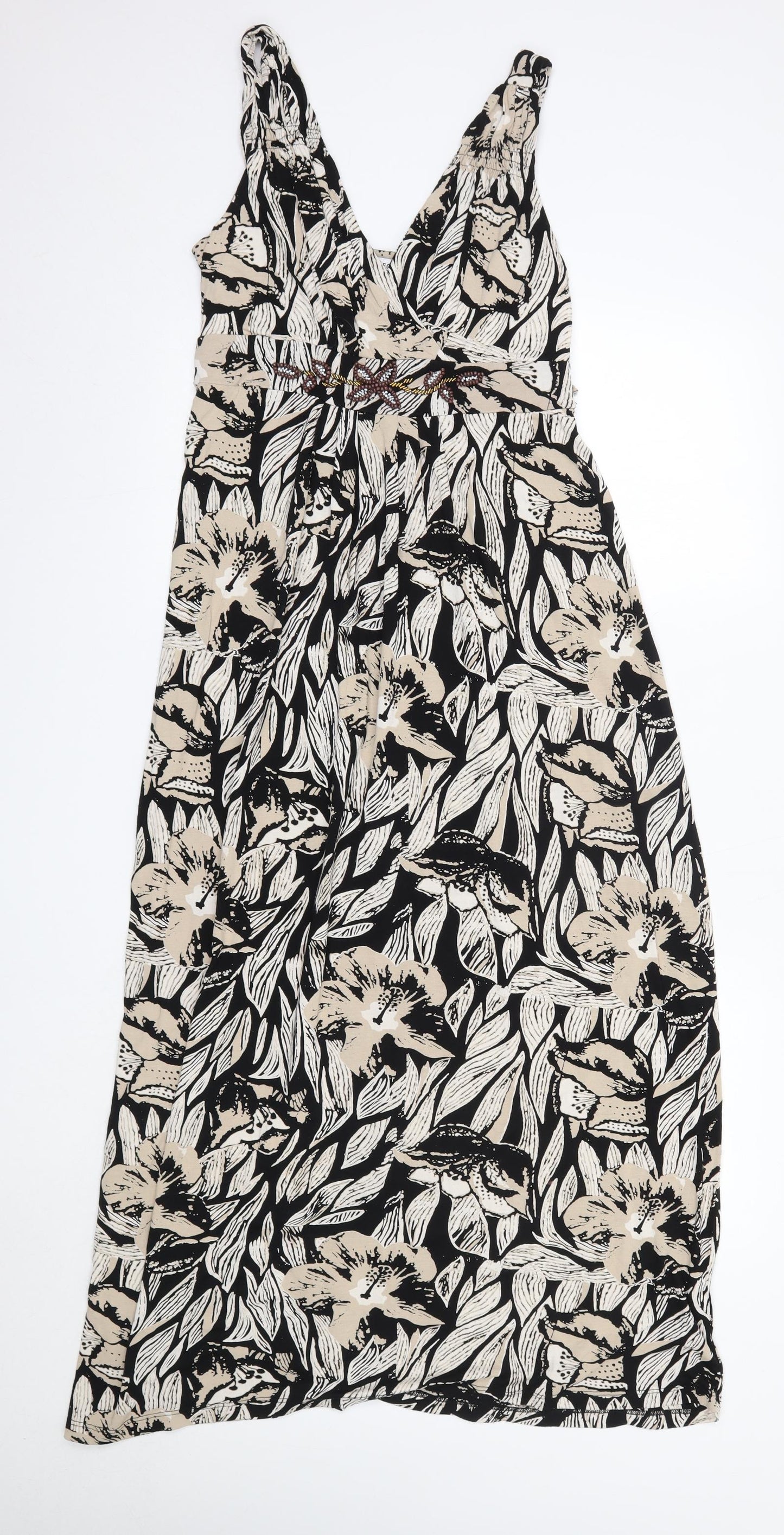 Debenhams Womens Brown Floral Cotton Maxi  Size 12  V-Neck