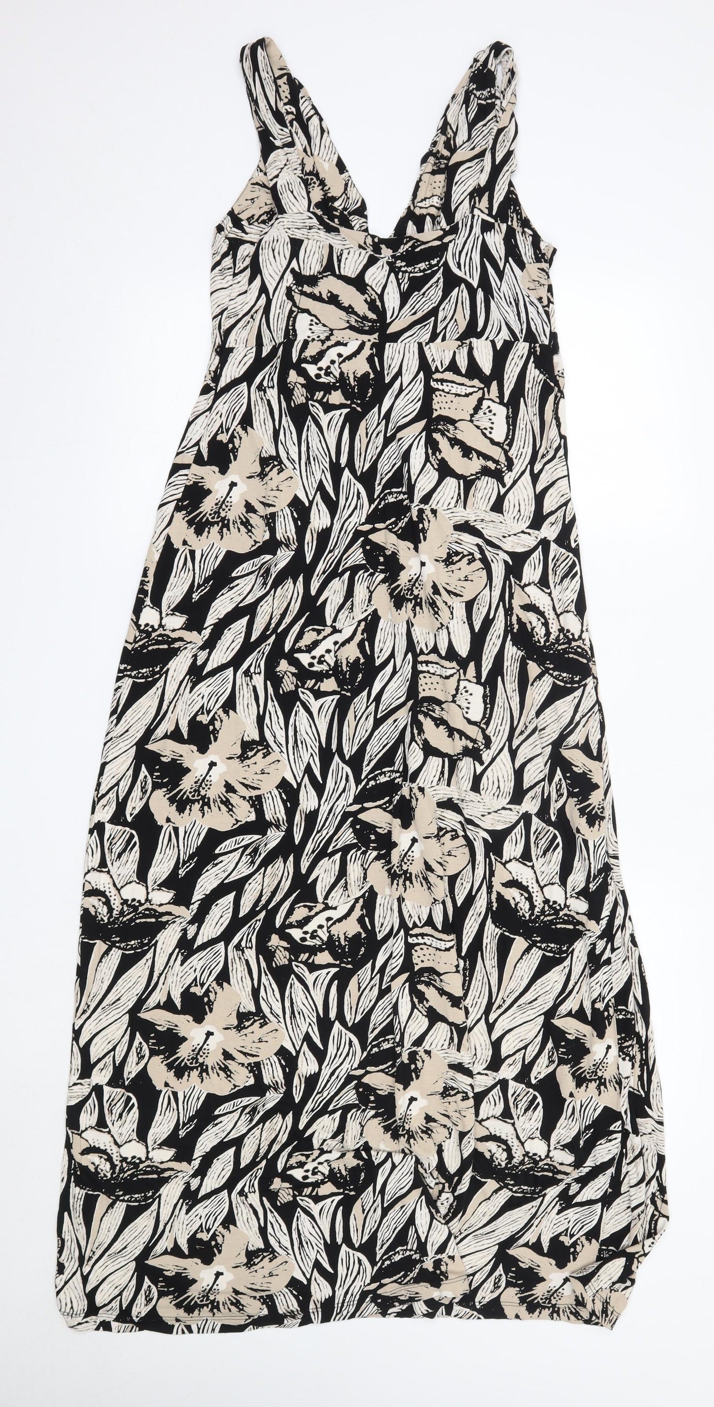 Debenhams Womens Brown Floral Cotton Maxi  Size 12  V-Neck