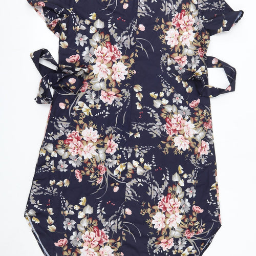 SheIn Womens Blue Floral Polyester Shirt Dress  Size M  V-Neck