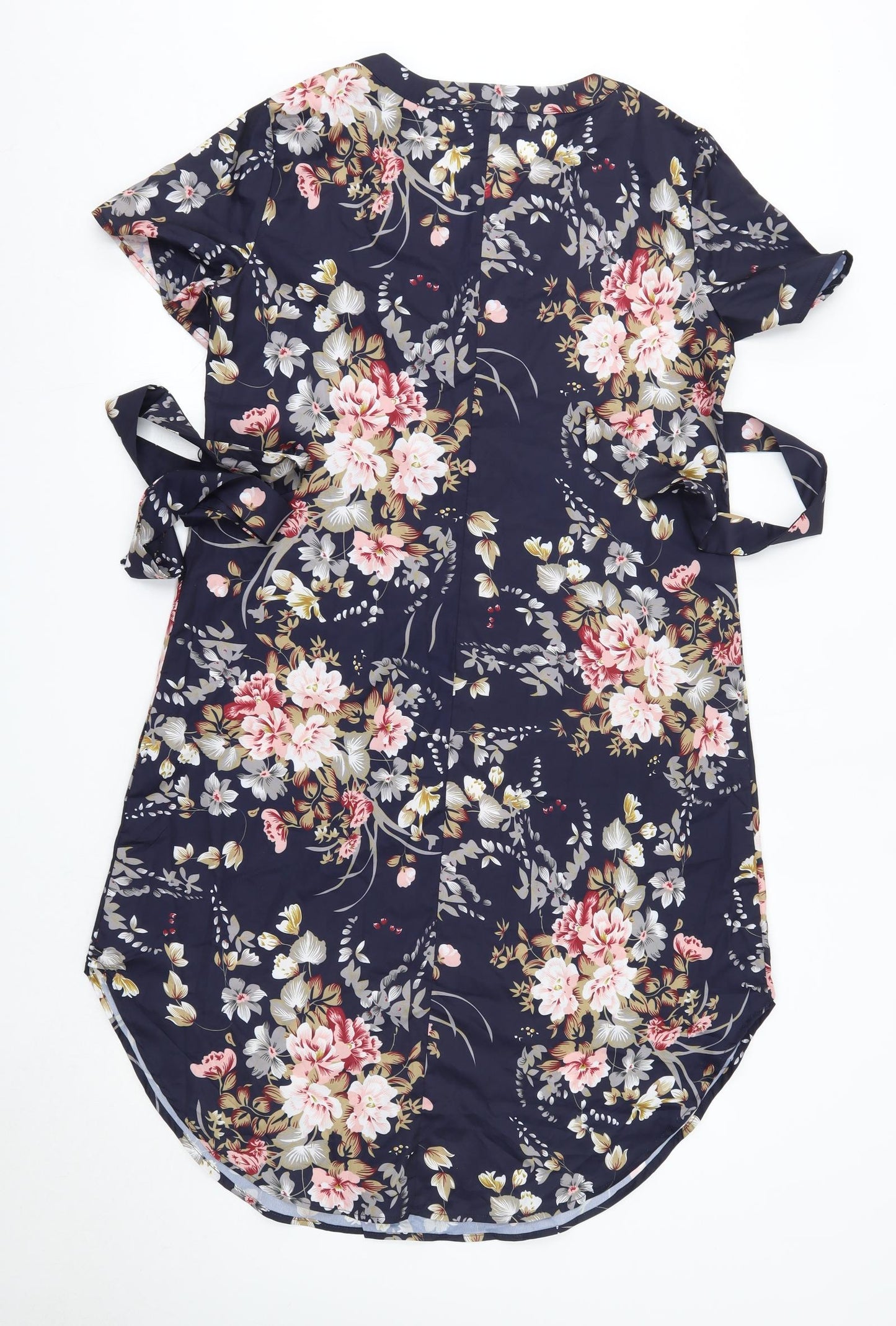 SheIn Womens Blue Floral Polyester Shirt Dress  Size M  V-Neck