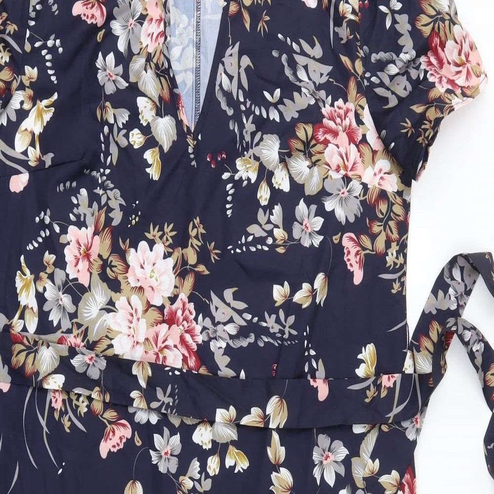 SheIn Womens Blue Floral Polyester Shirt Dress  Size M  V-Neck