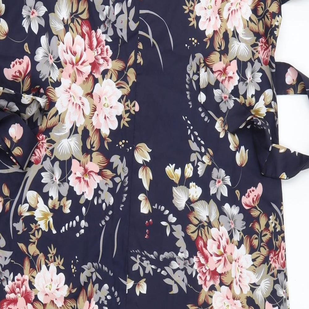 SheIn Womens Blue Floral Polyester Shirt Dress  Size M  V-Neck