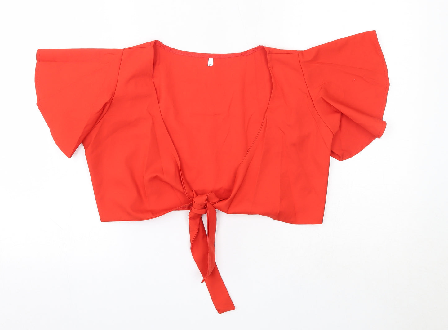 Preworn Womens Orange  Polyester Cropped Blouse Size M V-Neck