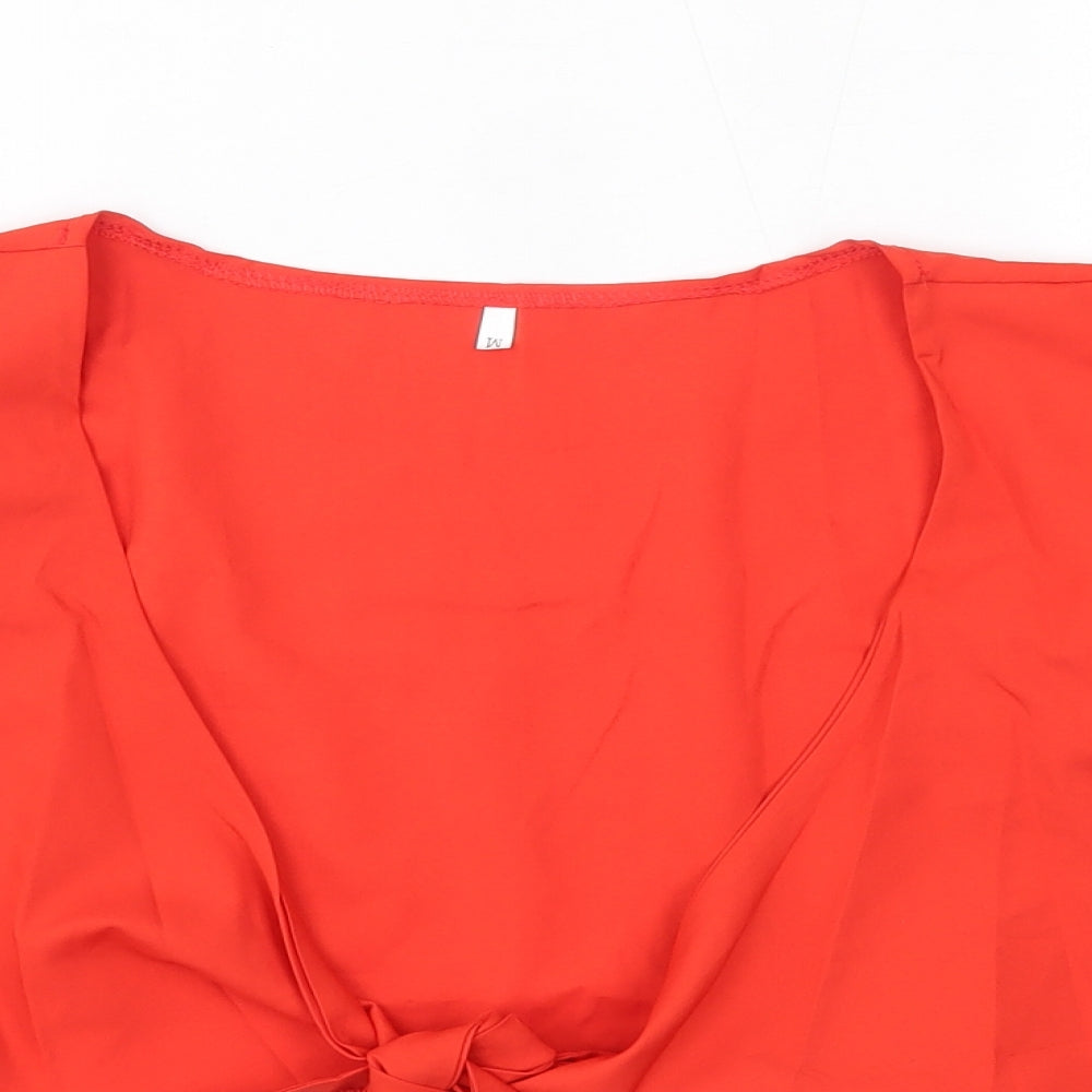 Preworn Womens Orange  Polyester Cropped Blouse Size M V-Neck